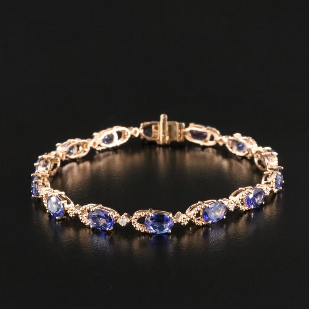 Oscar Friedman Gold Tone Sterling Tanzanite and Diamond Tennis Bracelet